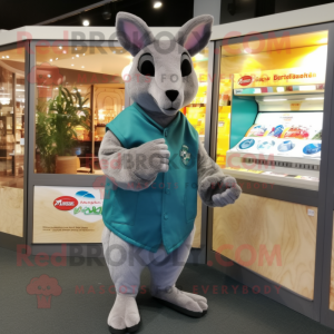 Gray Kangaroo mascot costume character dressed with a Trousers and Coin purses