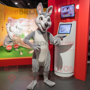 Gray Kangaroo mascot costume character dressed with a Trousers and Coin purses