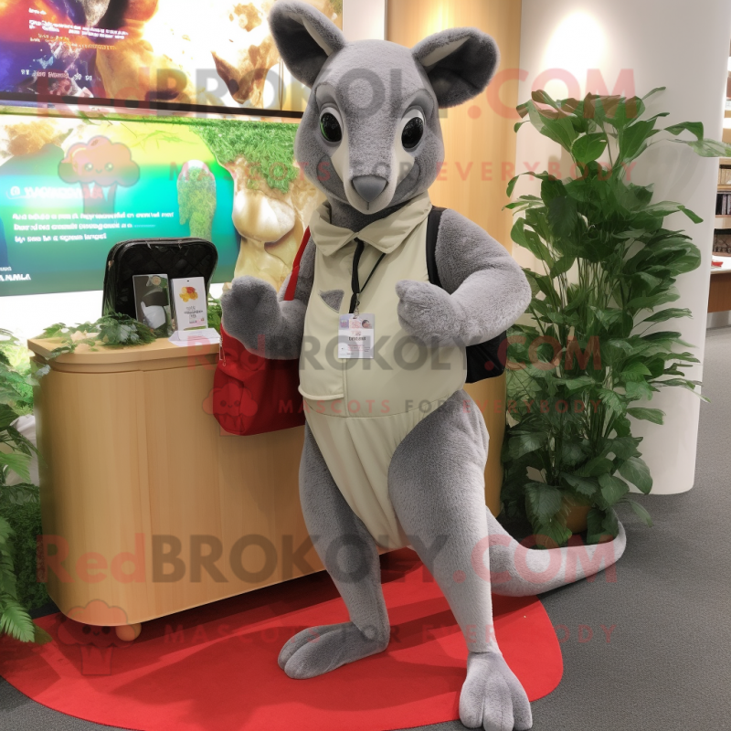 Gray Kangaroo mascot costume character dressed with a Trousers and Coin purses