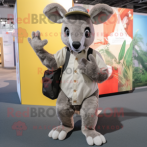 Gray Kangaroo mascot costume character dressed with a Trousers and Coin purses