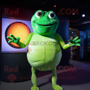 Lime Green Crab Cakes mascot costume character dressed with a Turtleneck and Necklaces