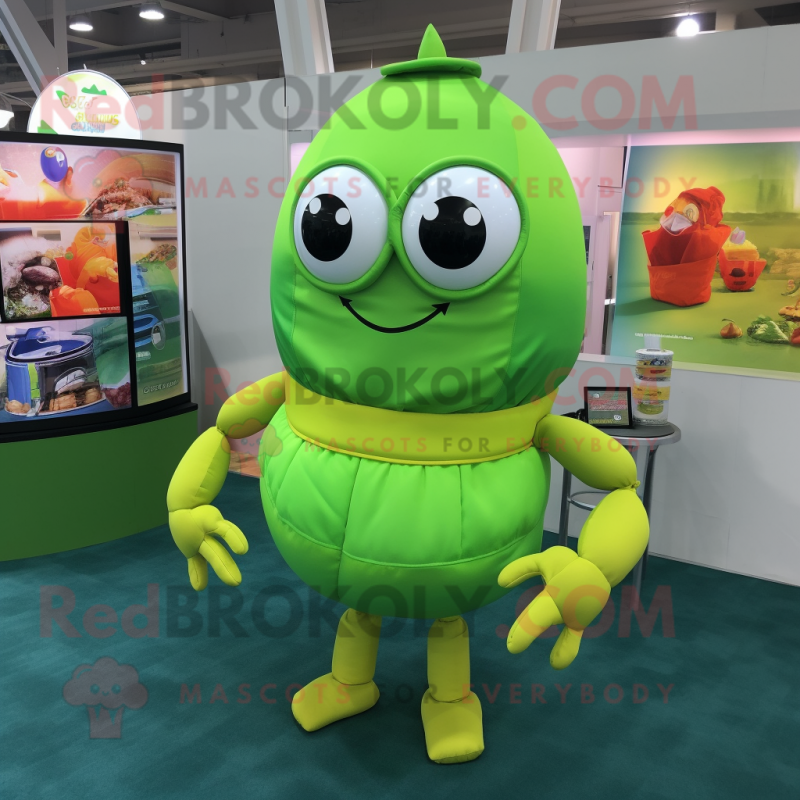 Lime Green Crab Cakes mascot costume character dressed with a Turtleneck and Necklaces