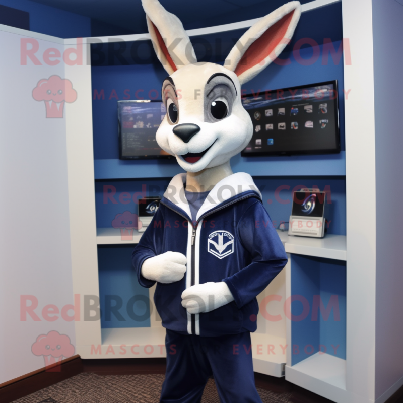 Navy Gazelle mascot costume character dressed with a Hoodie and Tie pins Navy Gazelle mascot costume character dressed with a Hoodie and Tie pins