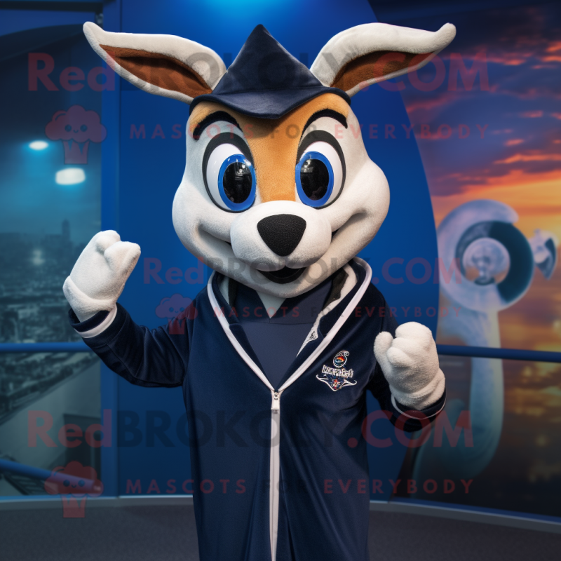 Navy Gazelle mascot costume character dressed with a Hoodie and Tie pins Navy Gazelle mascot costume character dressed with a Hoodie and Tie pins