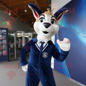 Navy Gazelle mascot costume character dressed with a Hoodie and Tie pins