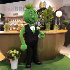 Olive Bunch Of Shamrocks mascot costume character dressed with a Cocktail Dress and Pocket squares