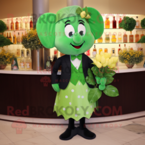 Olive Bunch Of Shamrocks mascot costume character dressed with a Cocktail Dress and Pocket squares