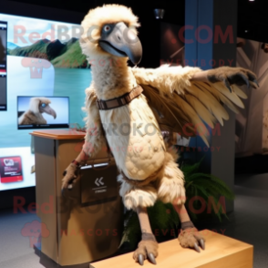 Beige Vulture mascot costume character dressed with a Cargo Shorts and Hairpins
