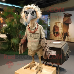 Beige Vulture mascot costume character dressed with a Cargo Shorts and Hairpins