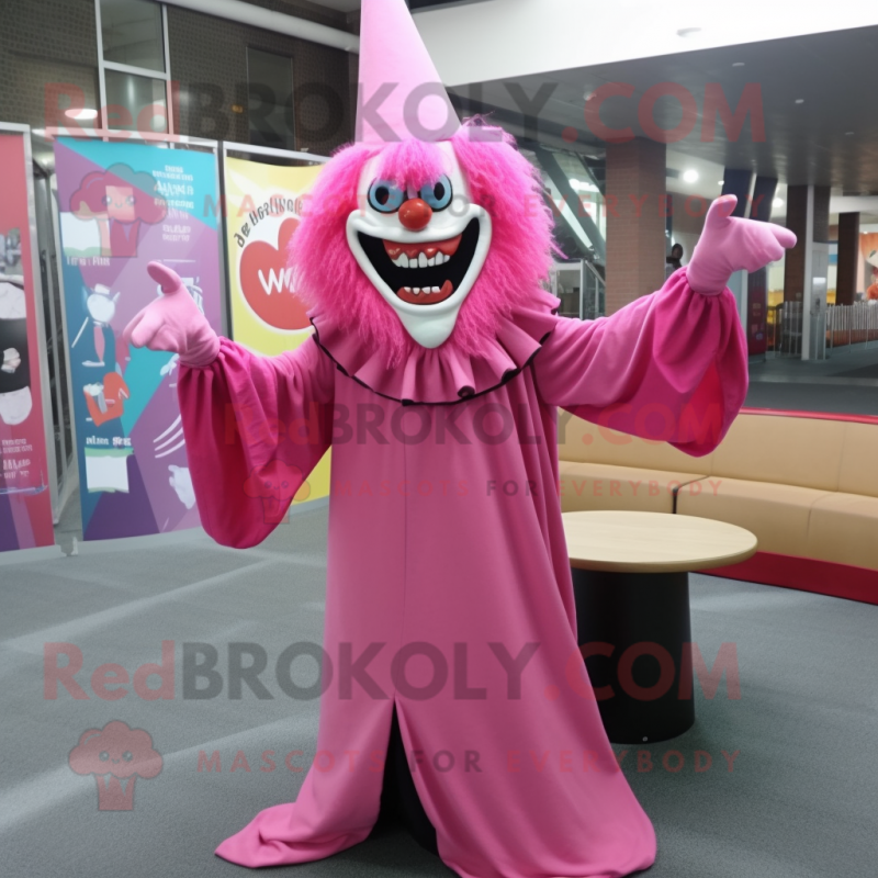 Pink Evil Clown mascot costume character dressed with a Long Sleeve Tee and Shawl pins