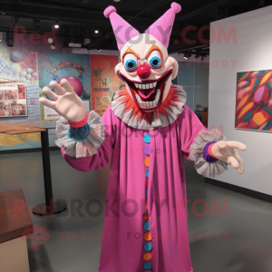 Pink Evil Clown mascot costume character dressed with a Long Sleeve Tee and Shawl pins