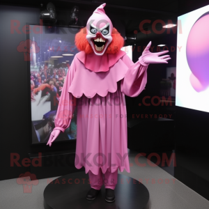 Pink Evil Clown mascot costume character dressed with a Long Sleeve Tee and Shawl pins