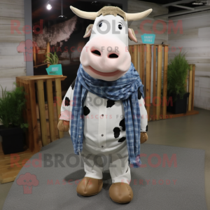 Olive Holstein Cow mascot costume character dressed with a Denim Shirt and Scarf clips