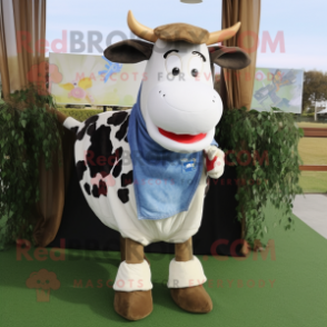 Olive Holstein Cow mascot costume character dressed with a Denim Shirt and Scarf clips