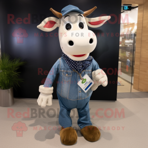 Olive Holstein Cow mascot costume character dressed with a Denim Shirt and Scarf clips