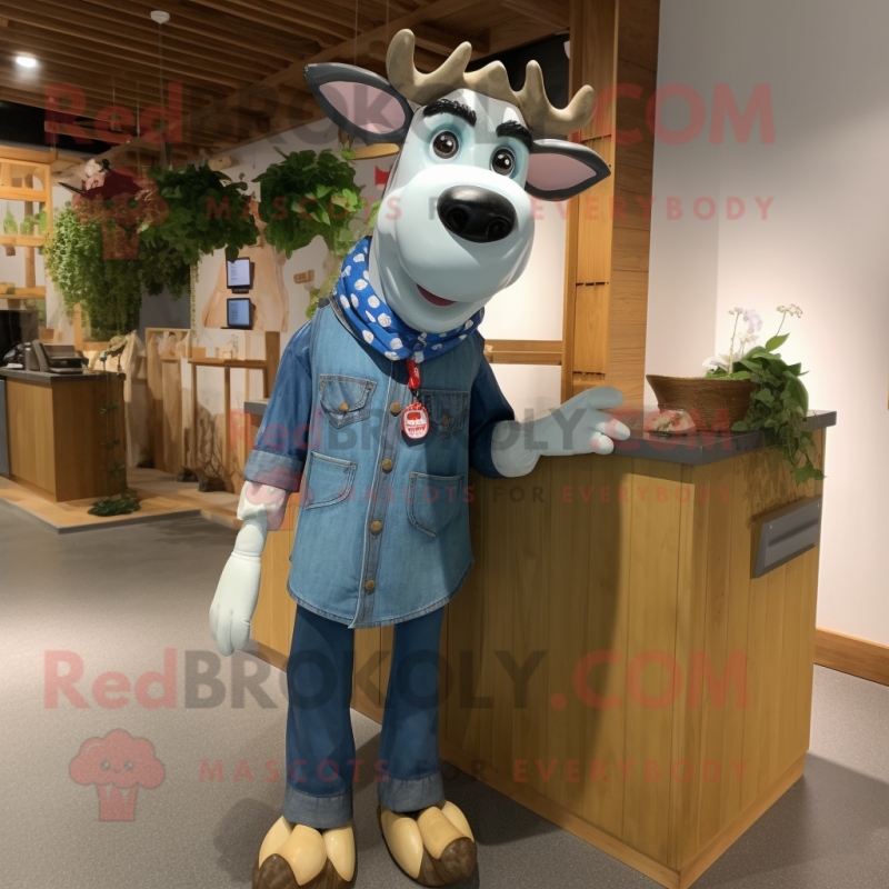 Olive Holstein Cow mascot costume character dressed with a Denim Shirt and Scarf clips