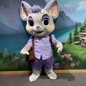 Lavender Flying Squirrel mascot costume character dressed with a Chambray Shirt and Clutch bags