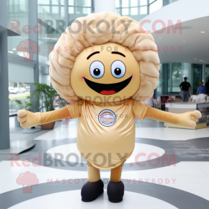 Tan Donut mascot costume character dressed with a Polo Tee and Hair clips