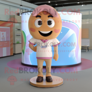 Tan Donut mascot costume character dressed with a Polo Tee and Hair clips