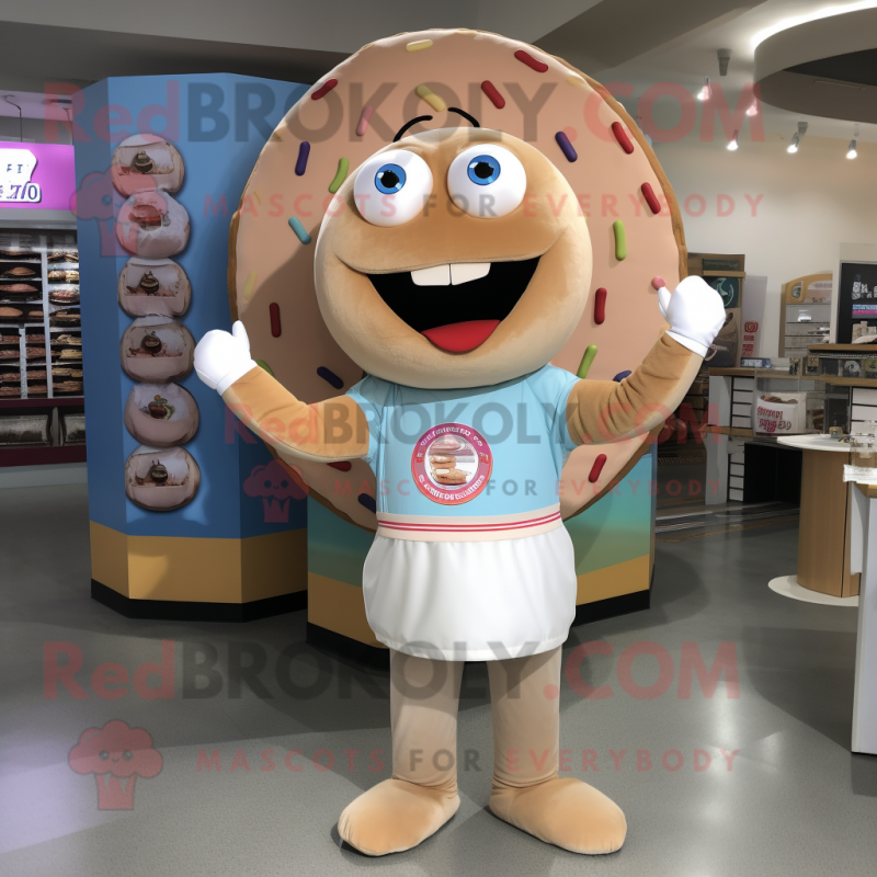 Tan Donut mascot costume character dressed with a Polo Tee and Hair clips