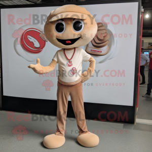 Tan Donut mascot costume character dressed with a Polo Tee and Hair clips