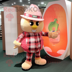 Peach Soldier mascot costume character dressed with a Flannel Shirt and Coin purses