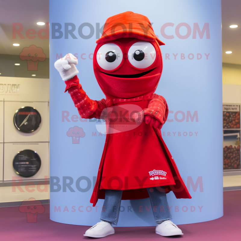 Red Wrist Watch mascot costume character dressed with a Flare Jeans and Scarves