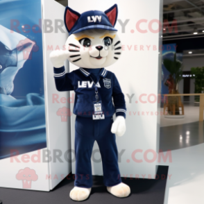 Navy Lynx mascot costume character dressed with a Jeggings and Keychains