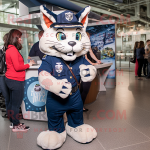 Navy Lynx mascot costume character dressed with a Jeggings and Keychains