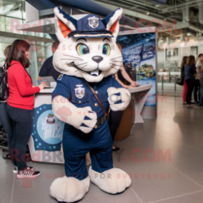 Navy Lynx mascot costume character dressed with a Jeggings and Keychains