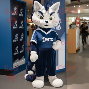 Navy Lynx mascot costume character dressed with a Jeggings and Keychains