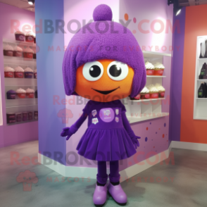 Purple Cupcake mascot costume character dressed with a Mini Skirt and Beanies