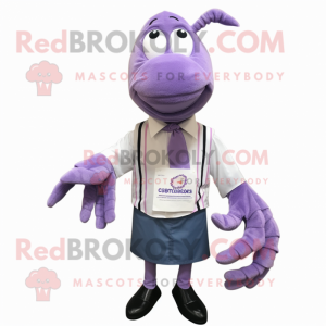 Lavender Shrimp Scampi mascot costume character dressed with a Oxford Shirt and Scarf clips