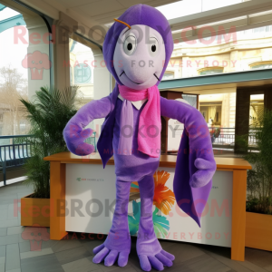 Lavender Shrimp Scampi mascot costume character dressed with a Oxford Shirt and Scarf clips