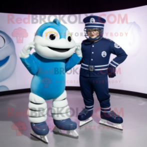 Navy Pair Of Ice Skates mascot costume character dressed with a Turtleneck and Wraps