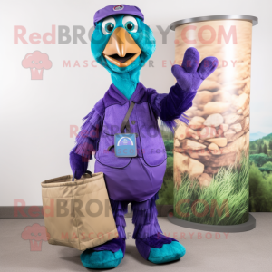 Purple Peacock mascot costume character dressed with a Cargo Pants and Ties