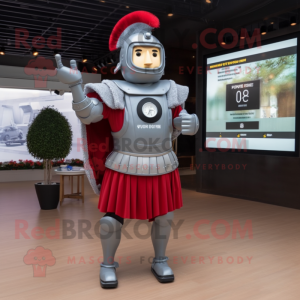 Gray Roman Soldier mascot costume character dressed with a Dress Shirt and Digital watches