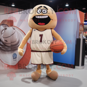 Beige Basketball Ball mascot costume character dressed with a Shorts and Cummerbunds