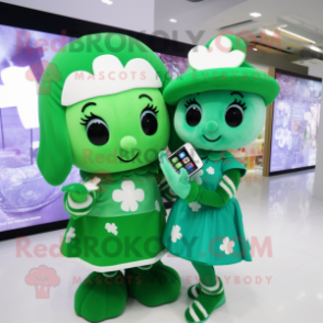 nan Four Leaf Clover mascot costume character dressed with a Dress and Smartwatches