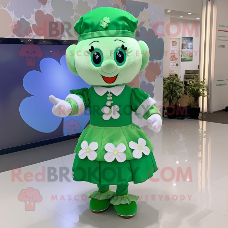 nan Four Leaf Clover mascot costume character dressed with a Dress and Smartwatches nan Four Leaf Clover mascot costume character dressed with a Dress and Smartwatches