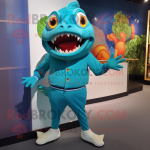 Cyaan Piranha mascotte...