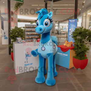 Sky Blue Mare mascot costume character dressed with a Polo Shirt and Keychains