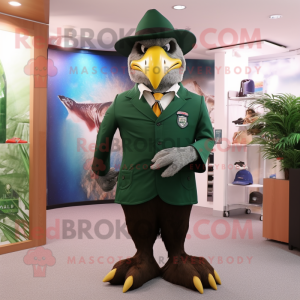 Forest Green Bald Eagle mascot costume character dressed with a Suit and Hats