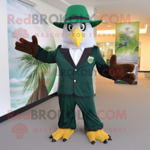 Forest Green Bald Eagle mascot costume character dressed with a Suit and Hats