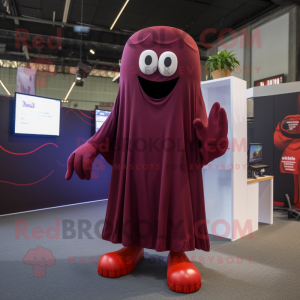 Maroon Ghost mascot costume character dressed with a Playsuit and Shoe laces