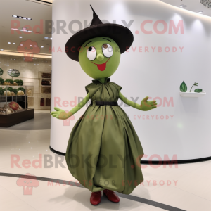 Olive Cherry mascot costume character dressed with a Empire Waist Dress and Belts