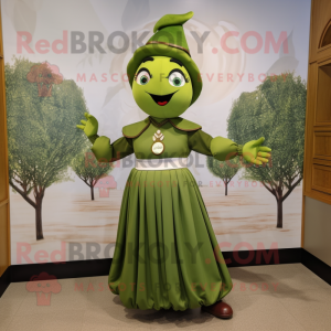 Olive Cherry mascot costume character dressed with a Empire Waist Dress and Belts