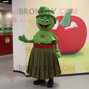 Olive Cherry mascot costume character dressed with a Empire Waist Dress and Belts