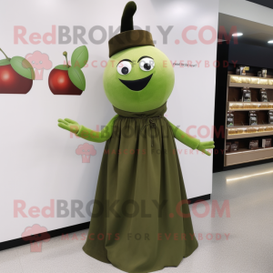 Olive Cherry mascot costume character dressed with a Empire Waist Dress and Belts