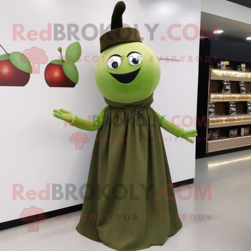 Olive Cherry mascot costume character dressed with a Empire Waist Dress and Belts